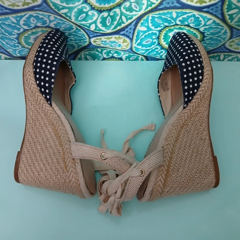 Kelly & Katie Blue and Cream Espadrille Wedges